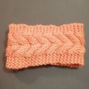 Pink cable knit headband with ear savers!